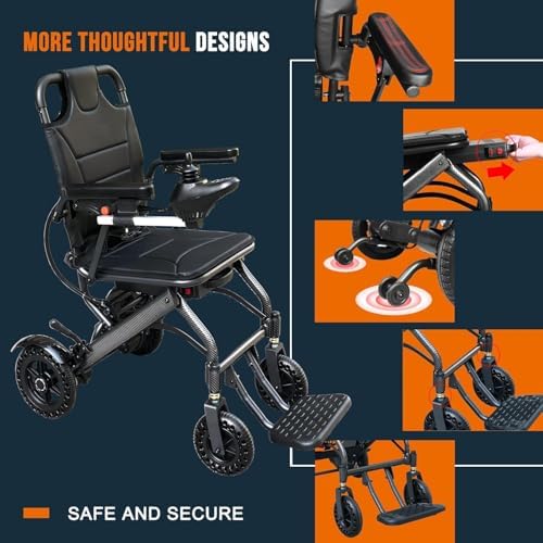 Lightweight Portable Electric Wheelchair for Adults, 13kg Folding Motorized Power Chair, 19km Travel Range, Airline Approved