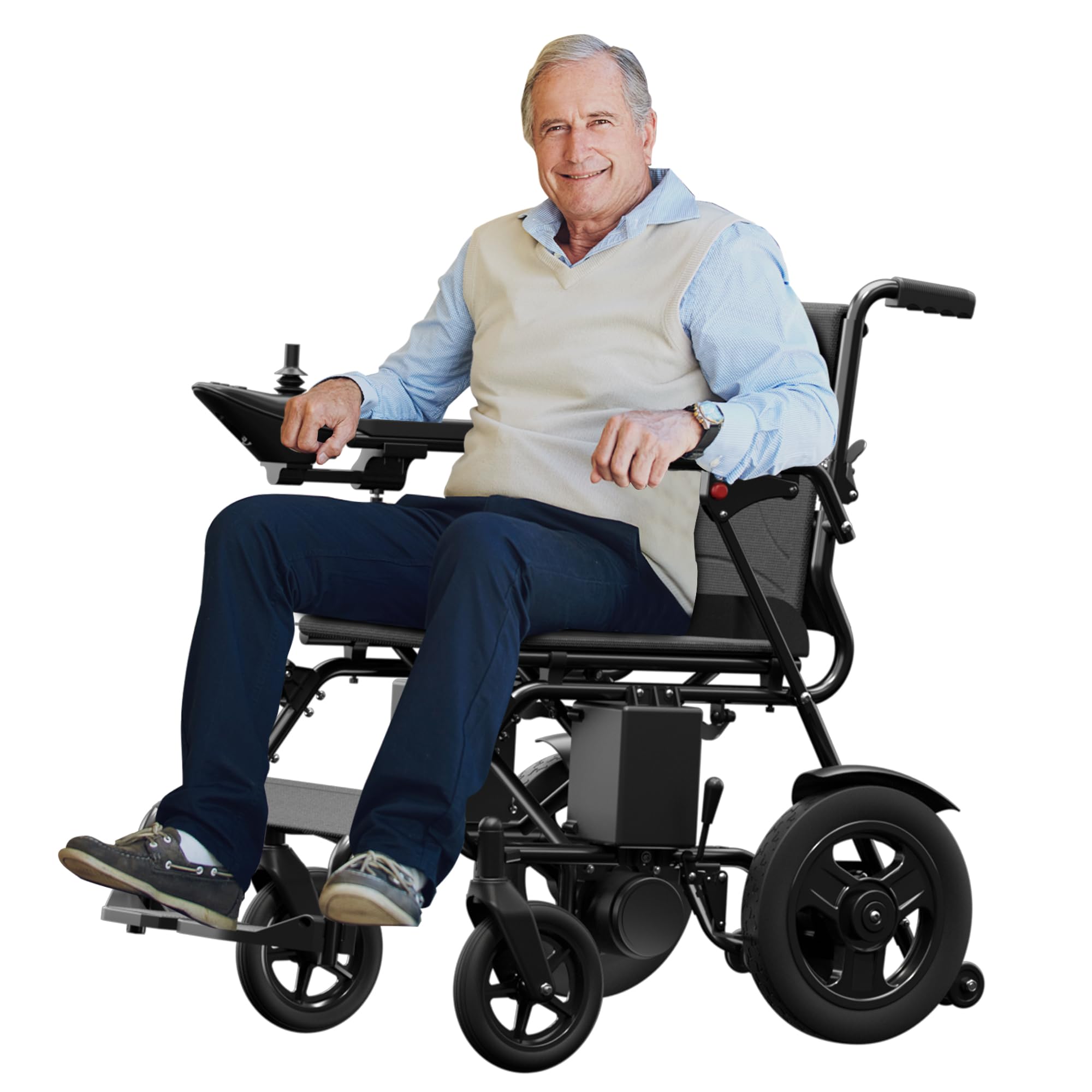 Foldable Electric Wheelchair for Adults, 500W High Power Electric Wheelchair, 350LBS Capacity & Ultimate Safety Design, All-Terrain Pneumatic Tires (Ultra-Light Carbon Fiber + Aluminum)