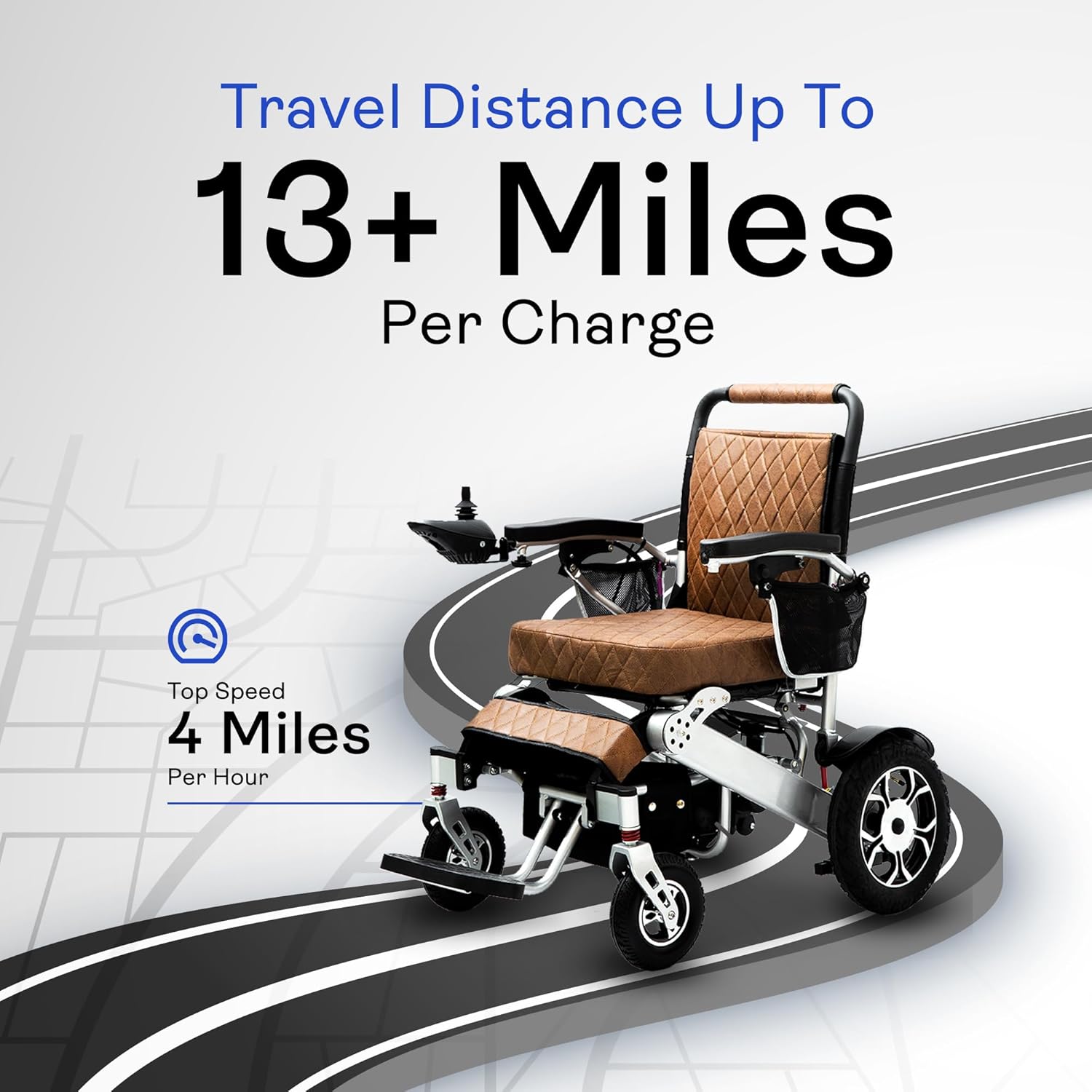 Alton Wolf Brown Leather Lightweight Foldable Electric Wheelchair, 2x250w Motor Electric Wheelchairs for Adults - Travel/user Friendly Electric Wheelchairs for Seniors, Long Range Motorized Wheelchair