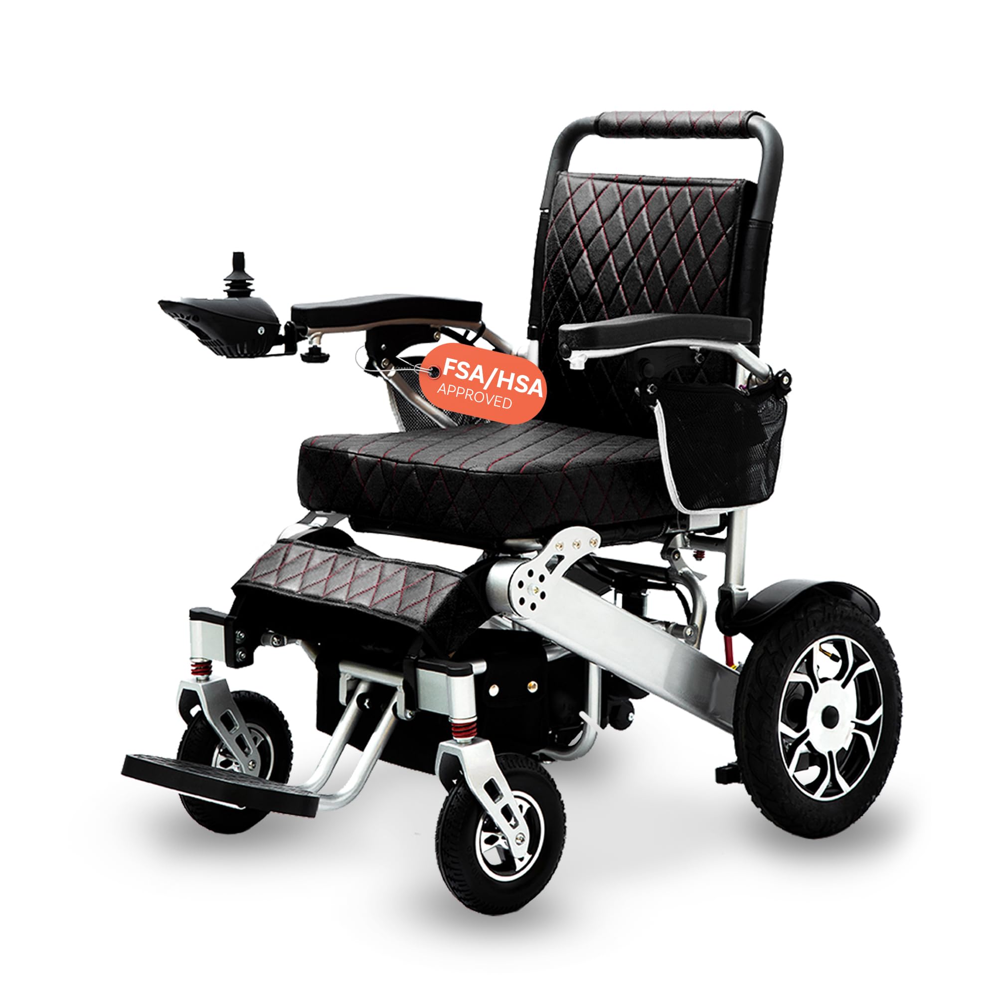 Alton Wolf Brown Leather Lightweight Foldable Electric Wheelchair, 2x250w Motor Electric Wheelchairs for Adults - Travel/user Friendly Electric Wheelchairs for Seniors, Long Range Motorized Wheelchair