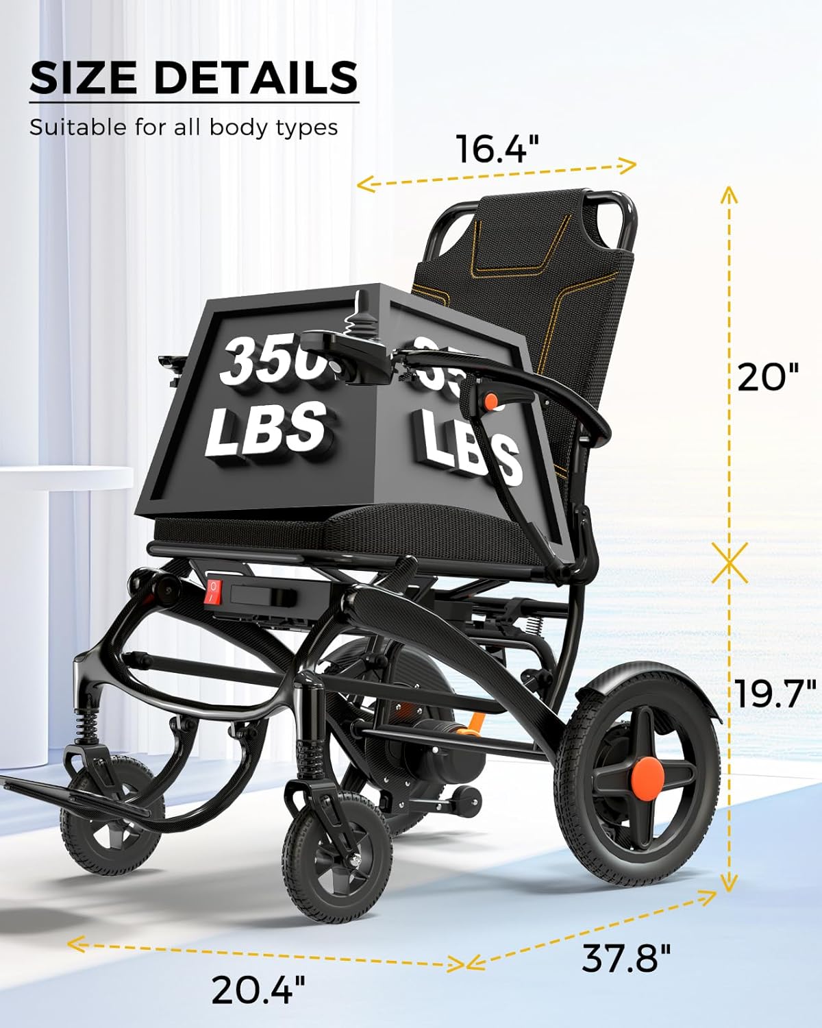 Foldable Electric Wheelchair for Adults, 500W High Power Electric Wheelchair, 350LBS Capacity & Ultimate Safety Design, All-Terrain Pneumatic Tires (Ultra-Light Carbon Fiber + Aluminum)